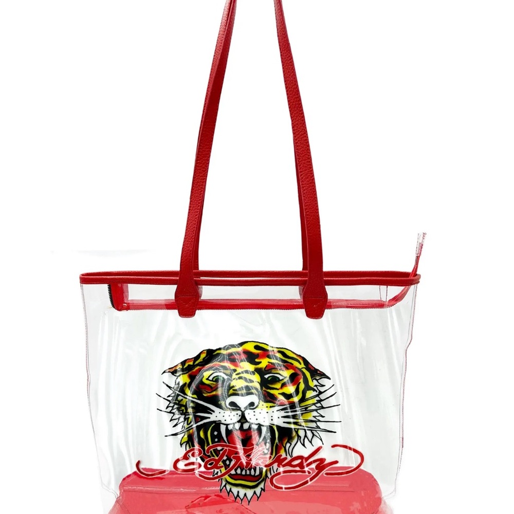Ed Hardy Clear Tote Bag with Red Accents